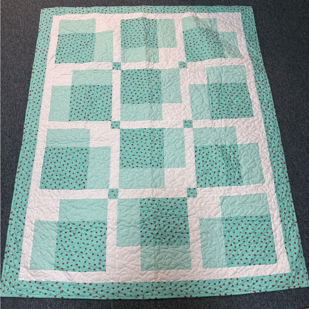 Mint Green and White Quilted Blanket
